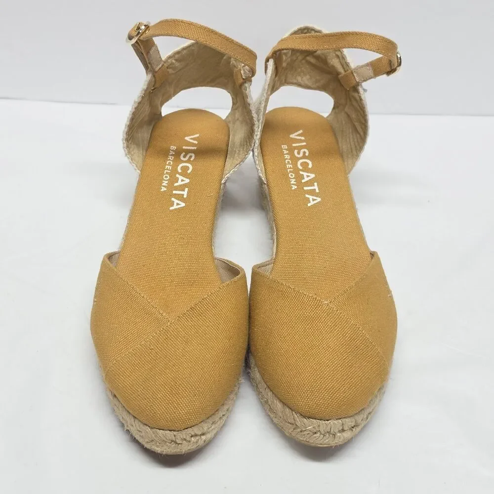 VISCATA Barcelona Women's Pubol Mustard Yellow Canvas Espadrille Wedges Sz US 8